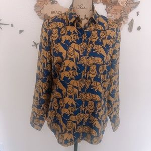 J. Crew Collection Silk Sleepy Lions Shirt
